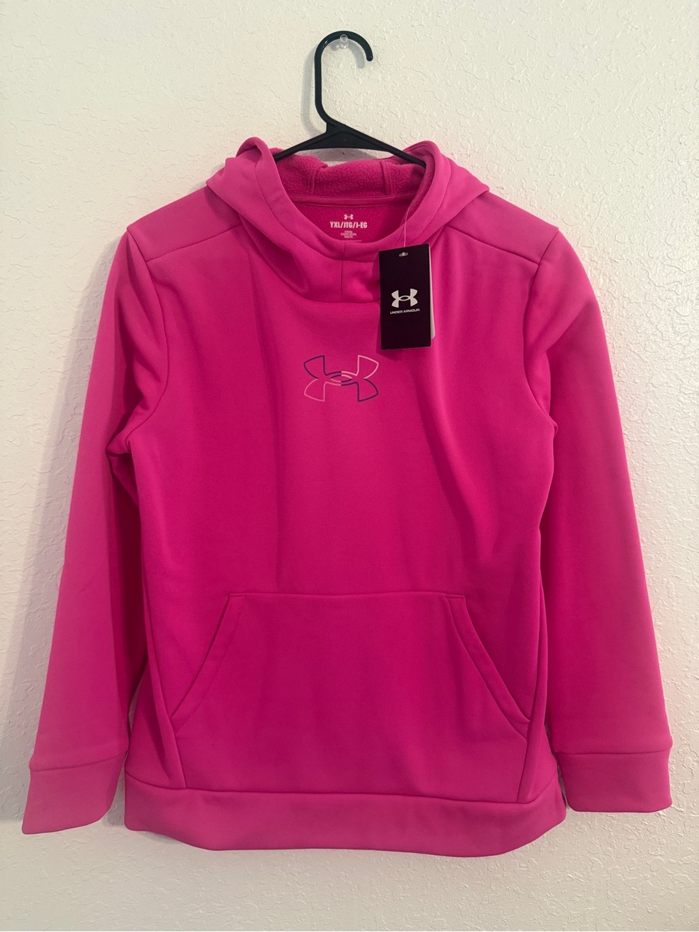 Under Armour Girls' Armour Fleece Big Logo Pink Hoodie Sweater Size Youth XL
